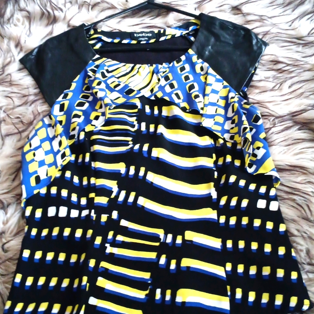 BEBE faux leather sleeved zip side top